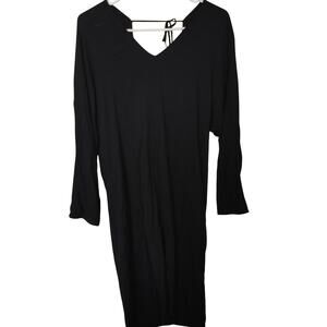 James Perse Size 2 Black Dress V Cut Midi Long Sleeve Classy Comfy Stylish